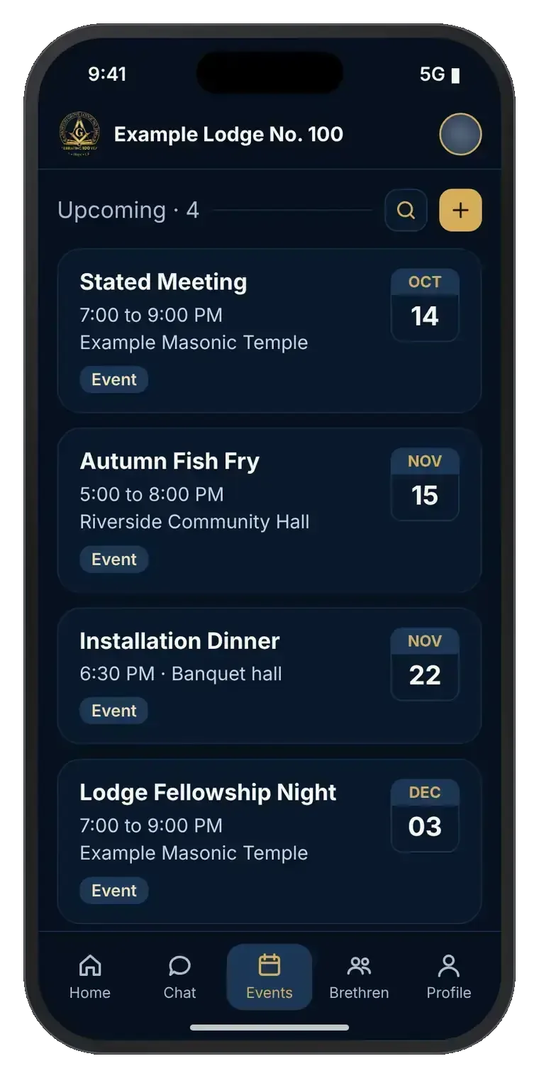 Liham events list on a phone